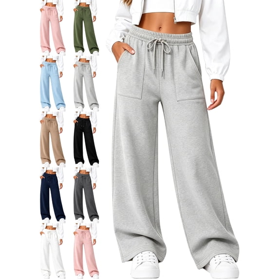 Women's Soft Sweatpants Wide Leg Drawstring Waist Weekend Wear Pants