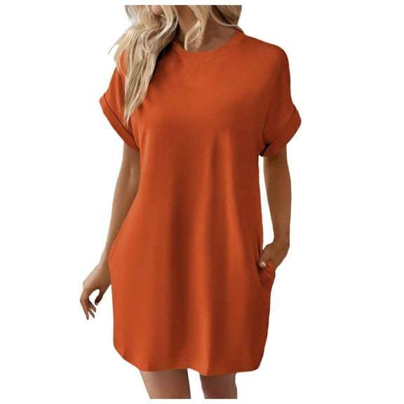 Women's Soft T Shirt Dress Casual Summer Tunic Loose Fit Comfortable Short Sleeve Stylish Pocket Design Flowy Everyday Wear 2025 Vacation Dress Stylish Beach Sundress
