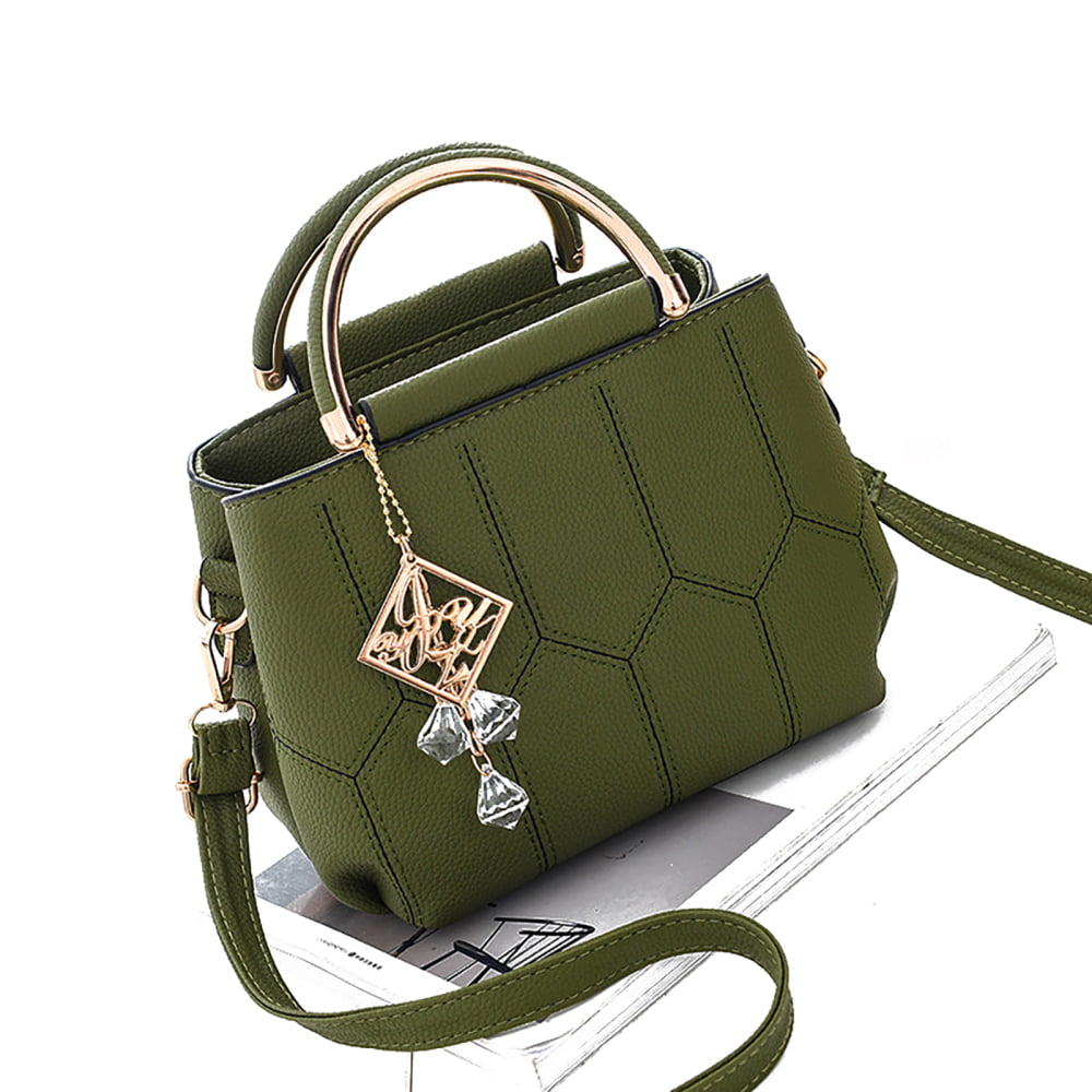 Women's Soft Tote Shoulder Bag Top Handle Satchel Purse with Crystals Ball  Pendant for Office Travel School Shopping Army Green 