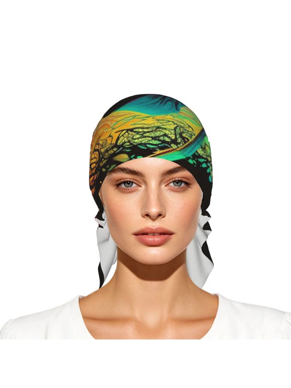 Women's Soft Turban Head Wrap, Pull-On Beanie Cap, Dark Grim Reaper Psychedelic Death B2b8ef93 Print