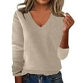 thumbnail image 1 of Women's Soft V Neck Long Sleeve Fall Casual Regular Fit Sweater Tops Beige 2XL, 1 of 4