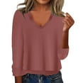 thumbnail image 1 of Women's Soft V Neck Long Sleeve Fall Casual Regular Fit Sweater Tops Pink XL, 1 of 5
