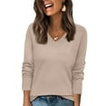 thumbnail image 1 of Women's Soft V Neck Long Sleeve Fall Casual Regular Fit Sweater Tops, 1 of 4