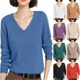thumbnail image 1 of Women's Soft V Neck Long Sleeve Sweater Fall Casual Regular Fit, Basic Knit Pullover Top Beige M, 1 of 5