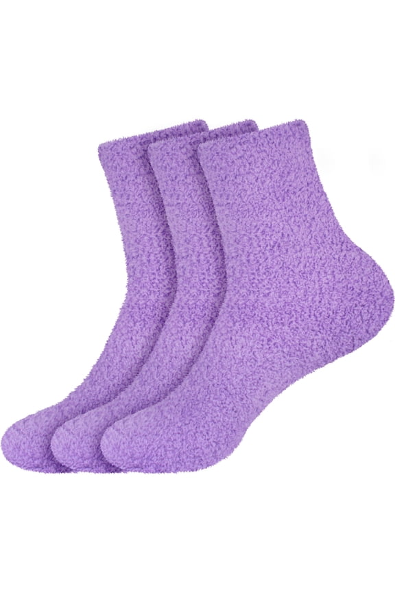 Women's Soft Warm Microfiber Fuzzy Solid/Heart/Stripe Socks - F1 (Solid) - 3 Pairs