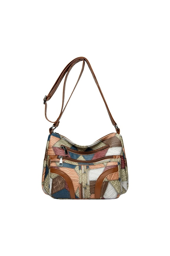 Women's Soft Washed Faux Leather Shoulder Bag - Multi-Zip Spacious Crossbody Purse with 6 Compartments, Large Capacity Handbag for Daily Use, Travel, Work & Shopping (10.24x7.09x3.94in, Multicolor)