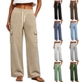 thumbnail image 1 of Women's Soft Wide Leg Cargo Sweatpants with Pockets, Elastic Drawstring Mid Waisted Casual Hiking Jogging Work Outdoor Pants for Women | UKHCCC,Army Green L, 1 of 9