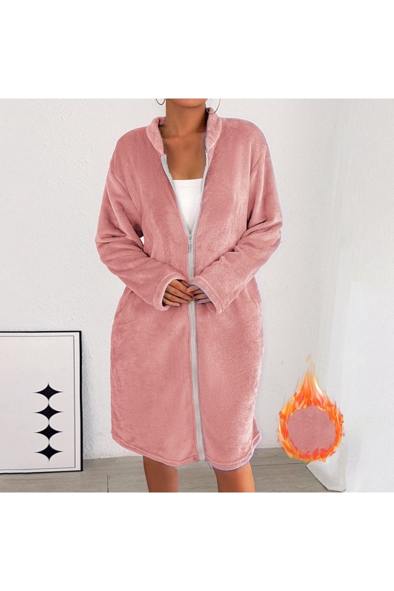 Women's Soft Winter Robe Warm Button Down Bathrobe Cozy Loungewear For Home Relaxation