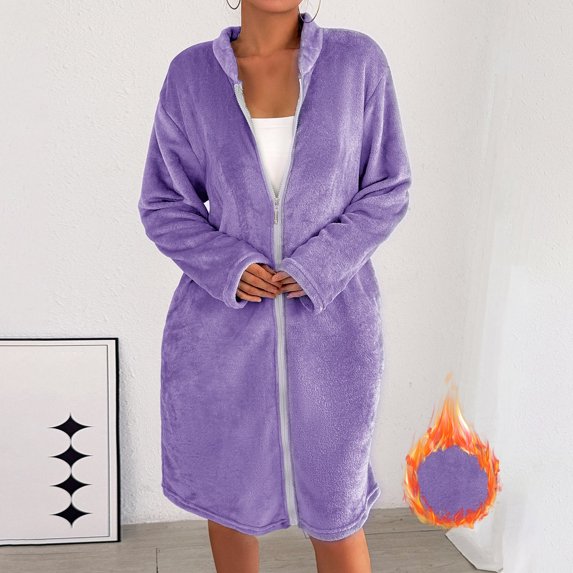 Women's Soft Winter Robe Warm Button Down Bathrobe Cozy Loungewear For Home Relaxation
