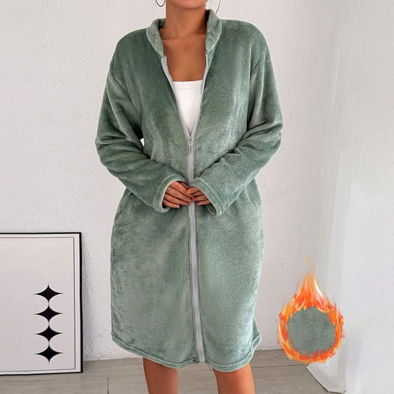 Women's Soft Winter Robe Warm Button Down Bathrobe Cozy Loungewear For Home Relaxation