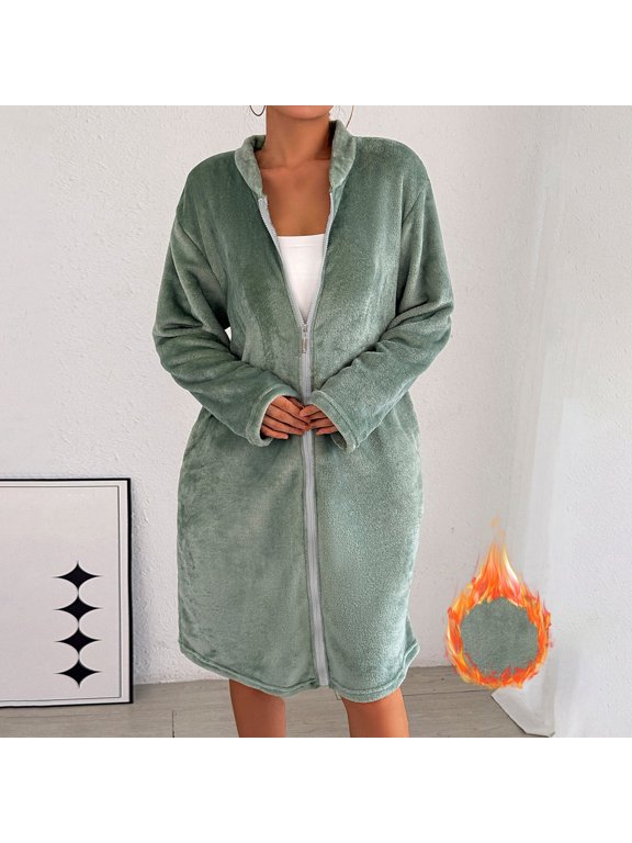 Women's Soft Winter Robe Warm Button Down Bathrobe Cozy Loungewear For Home Relaxation