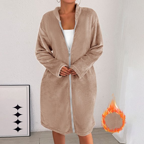 Women's Soft Winter Robe Warm Button Down Bathrobe Cozy Loungewear For Home Relaxation