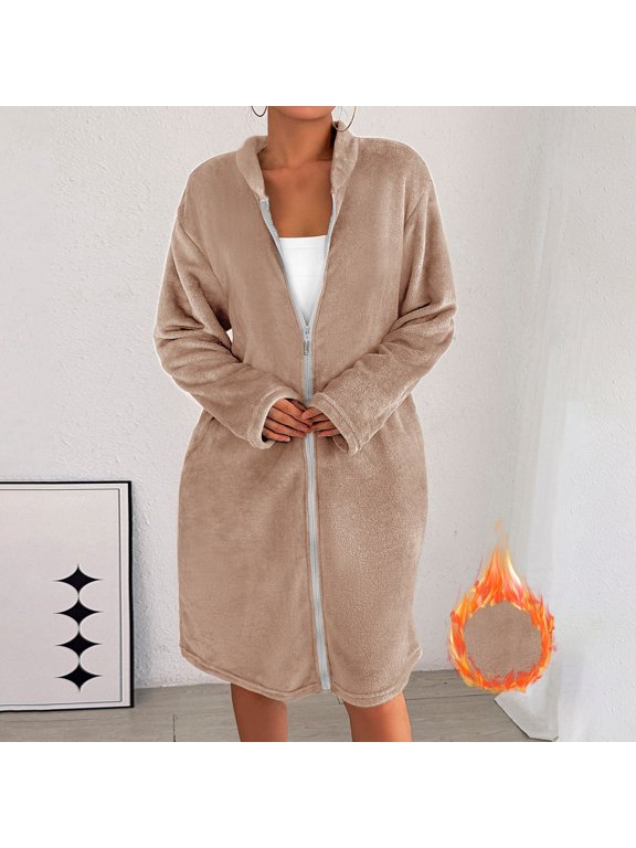 Women's Soft Winter Robe Warm Button Down Bathrobe Cozy Loungewear For Home Relaxation