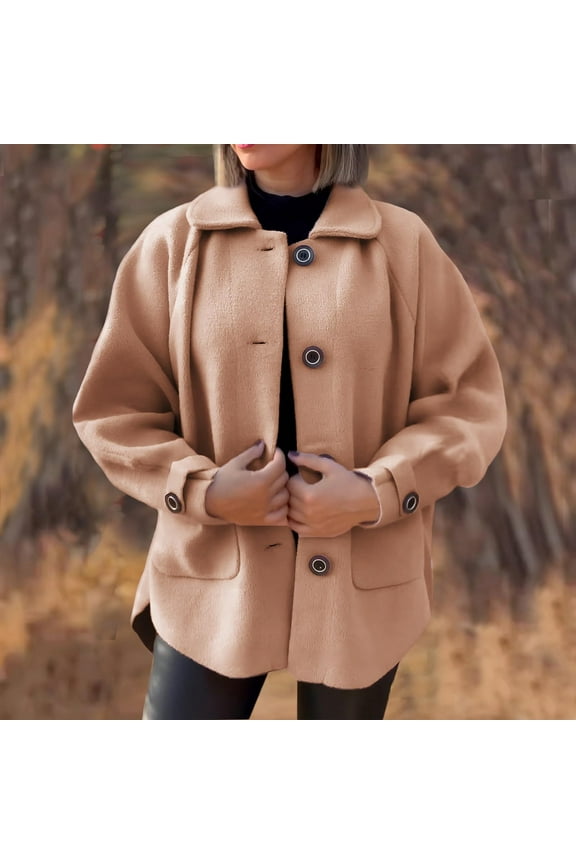 Women's Soft Wool Button Down Coat With Pockets Stylish And Warm Outerwear For Fall Winter plus Size Fall Fashion Leather Swing Coat Womens Long Light Jackets for Women Causal Coat Winter Coats for