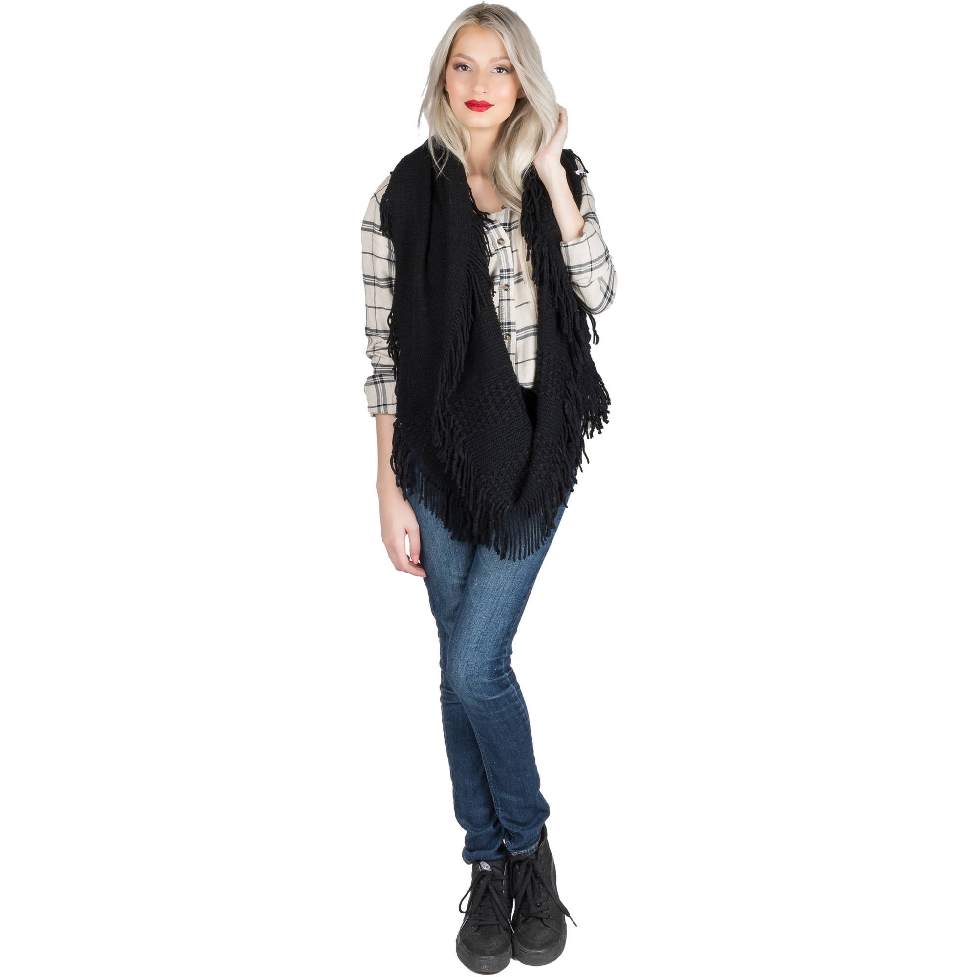 Women's Soft Woven Infinity Wrap Shawl Scarf with Frills [Adult Size]