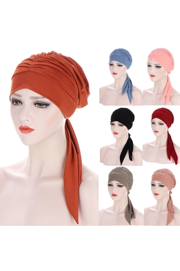 Women's Soft Wrap Cap, Long Tail Hijab Underscarf, Cotton Turban Cap for Chemotherapy, Medical Headwear, Daily Use, Modest Wear, Soft Chemo Beanies for Women-Black