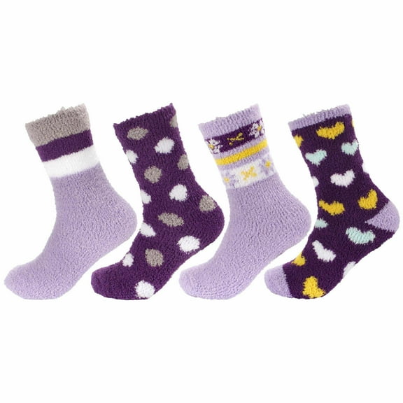 Women's Soft and Cozy Extra Large Fuzzy Assorted Crew Socks, 3 Pairs, Assortment K