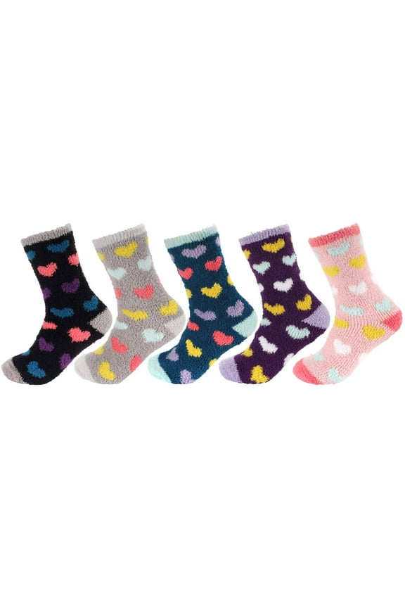 Women's Soft and Cozy Extra Large Fuzzy Assorted Crew Socks, 5 Pairs, Assortment C