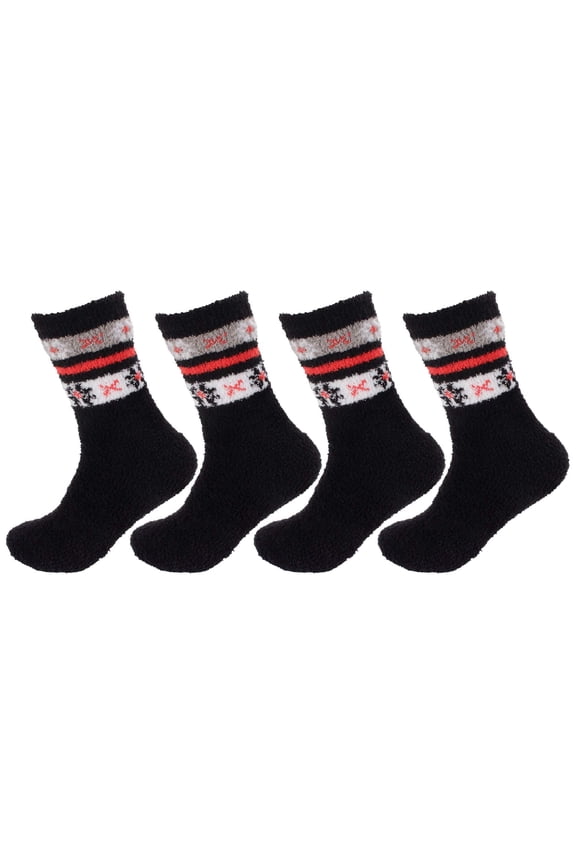 Women's Soft and Cozy Extra Large Fuzzy Crew Socks, 4 Pairs, Color 06 Dot Flower Black