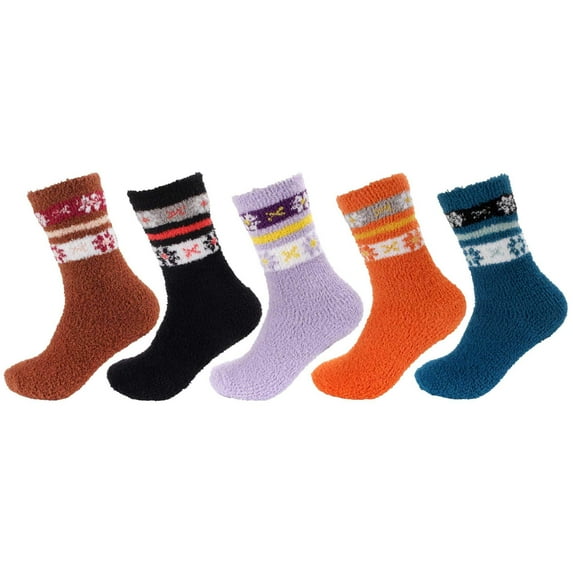 Women's Soft and Cozy Fuzzy Assorted Crew Socks, 5 Pairs, Assortment B