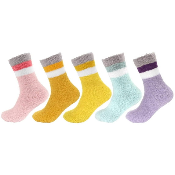 Women's Soft and Cozy Fuzzy Assorted Crew Socks, 5 Pairs, Assortment D