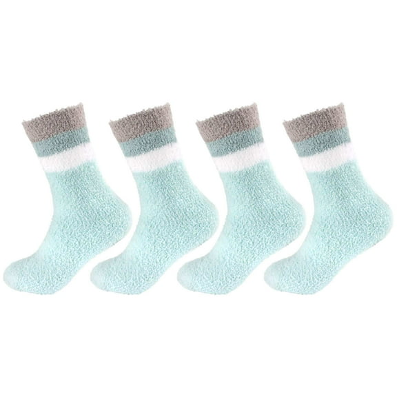 Women's Soft and Cozy Fuzzy Crew Socks, 4 Pairs, Color 18 Solid Stripes Aqua