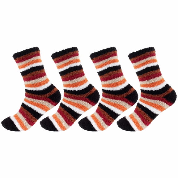 Women's Soft and Cozy Fuzzy Crew Socks, 4 Pairs, Color 22 Stripes Maroon