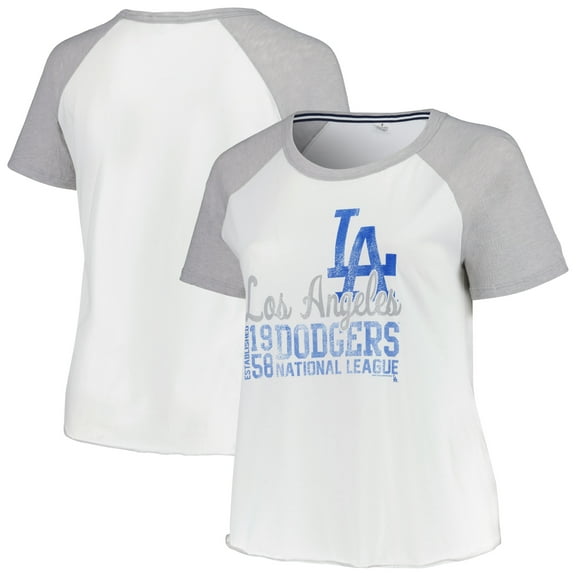 Women's Soft as a Grape White Los Angeles Dodgers Plus Size Baseball Raglan T-Shirt