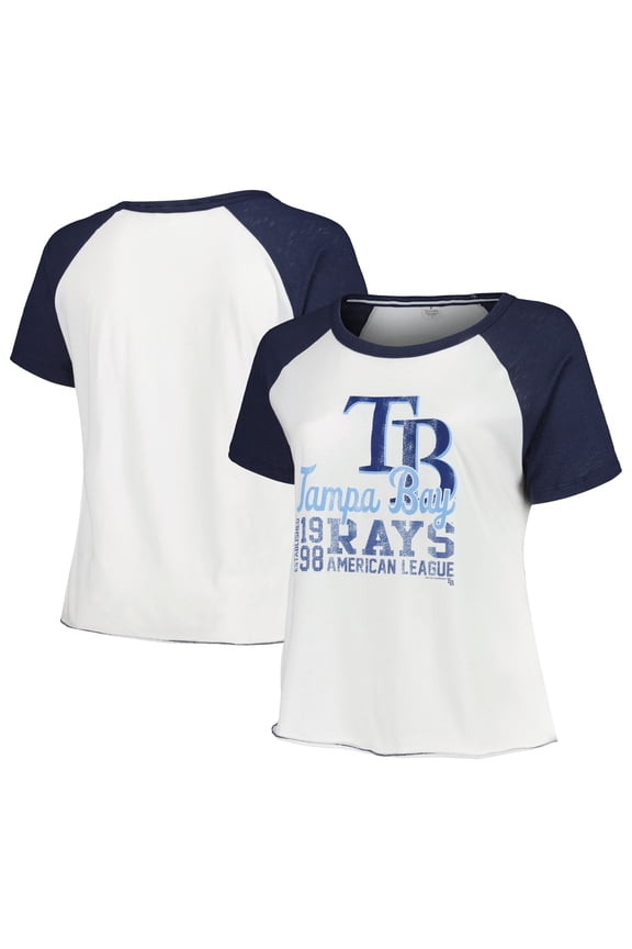 Women's Soft as a Grape White Tampa Bay Rays Plus Size Baseball Raglan T-Shirt