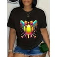 thumbnail image 1 of Women's Softball Graphic Cotton T Shirt Casual Comfortable Short Sleeve Round Neck Top Black S-5XL, 1 of 5