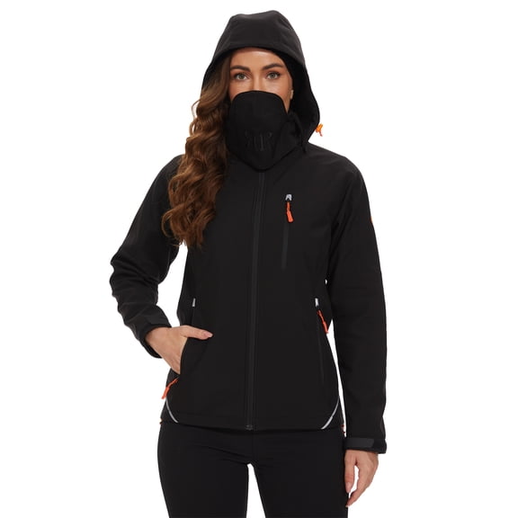 Women's Softshell Jacket Fleece Lined Water Repellent - Black