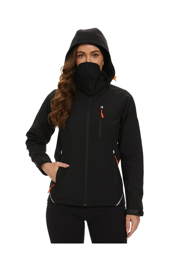 Women's Softshell Jacket Fleece Lined Water Repellent - Black
