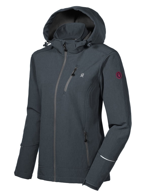Women's Softshell Jacket Ski Jacket with Removable Hood, Fleece Lined and Water Repellent Black Heather Size M