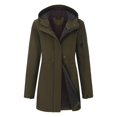 thumbnail image 1 of Women's Softshell Jacket with Hood Fleece Lined Windbreaker Zip Up Button Winter Insulated Long Warm Jacket, 1 of 5