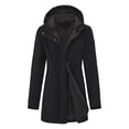 thumbnail image 1 of Women's Softshell Jacket with Hood Fleece Lined Windbreaker Zip Up Button Winter Insulated Long Warm Jacket, 1 of 5