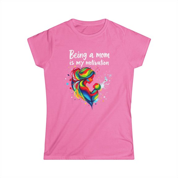 Women Softstyle T Shirt with Colorful Mother and Child Graphic
