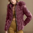 thumbnail image 1 of Women's Soild Color Quilted Jacket with a Fur-trimmed Hood and a Zippered Front and Long Sleeves Coat Featuring a Casual Relaxed Silhouette, 1 of 6