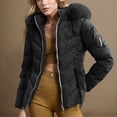 thumbnail image 1 of Women's Soild Color Quilted Jacket with a Fur-trimmed Hood and a Zippered Front and Long Sleeves Coat Featuring a Casual Relaxed Silhouette, 1 of 6