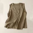 thumbnail image 1 of Women's Soild Color Single-Breasted Linen Vest, Sleeveless Casual Cotton Linen Waistcoat Jacket, Lightweight Summer Layering Piece for Tops and Dresses Khaki XXL, 1 of 9