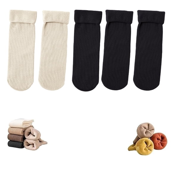 Women's Soild Color Thermal Mid Calf Socks, Fleece Lined Winter Socks, Ultra-Soft Plush Interior & Durable Outer Layer, 5 Pairs Value Pack for Cold Weather - Black