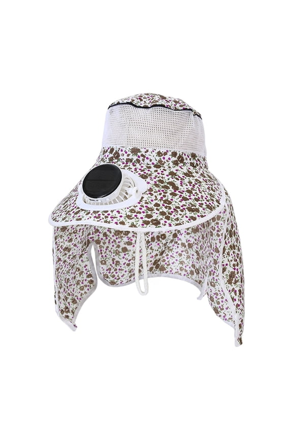 Women's Solar Fan Sun Hat with Wide Brim Neck Flap UV Protection Breathable Mesh Outdoor Fishing Hiking Safari Boonie Hat Portable Cooling System Everyday Casual Gear Floral Patterned Matrix