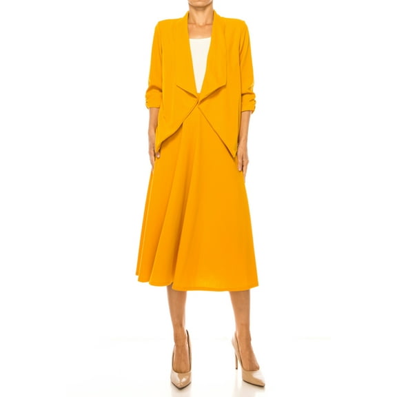 Women's Solid 2-Piece Set Open Front Blazer and Matching Midi Aline Skirt