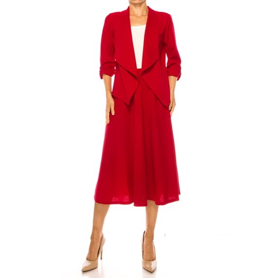 FashionStream A-line Long Knit Red Solid Skirts