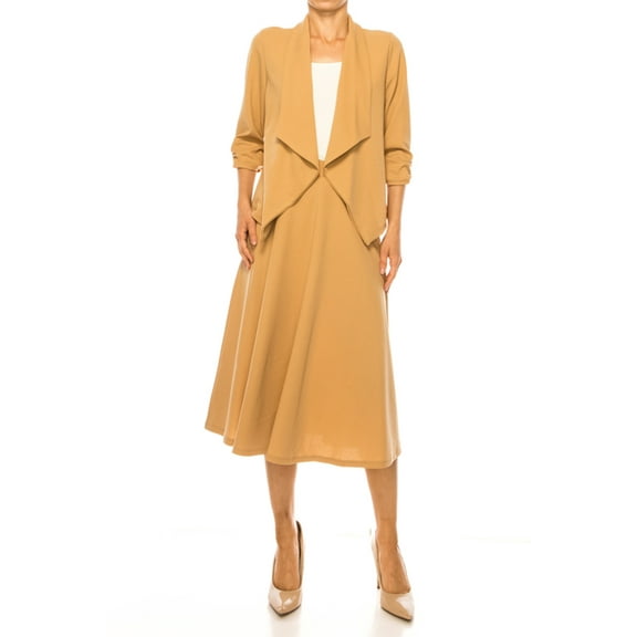 Women's Solid 2-Piece Set  Open Front Blazer and Matching Midi Aline Skirt