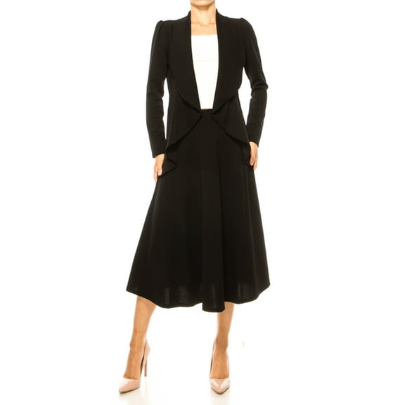 Women's Solid 2-Piece Set Open Front Blazer and Matching Midi Skirt