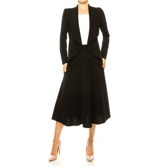 Women's Solid 2-Piece Set Open Front Blazer and Matching Midi Skirt