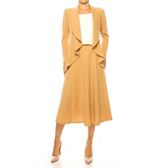 Women's Solid 2-Piece Set Open Front Blazer and Matching Midi Skirt