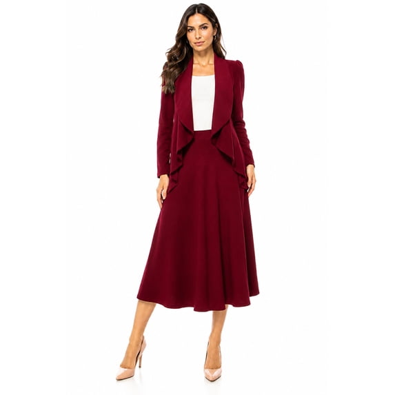 Women's Solid 2-Piece Set Open Front Blazer and Matching Midi Skirt