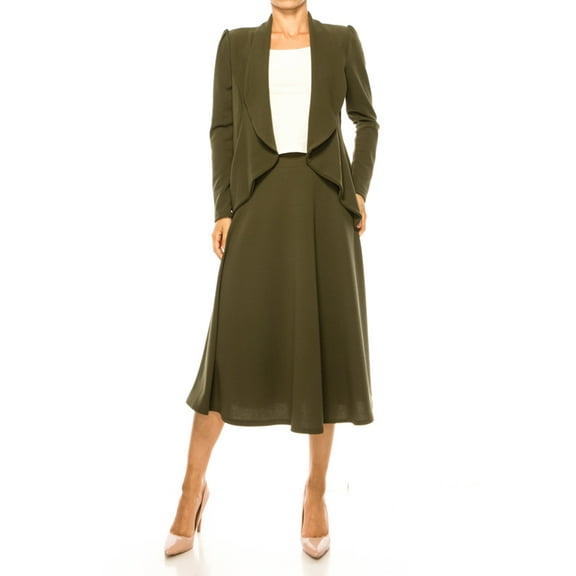 Women's Solid 2-Piece Set Open Front Blazer and Matching Midi Skirt