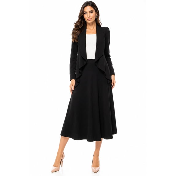 Women's Solid 2-Piece Set Open Front Blazer and Matching Midi Skirt